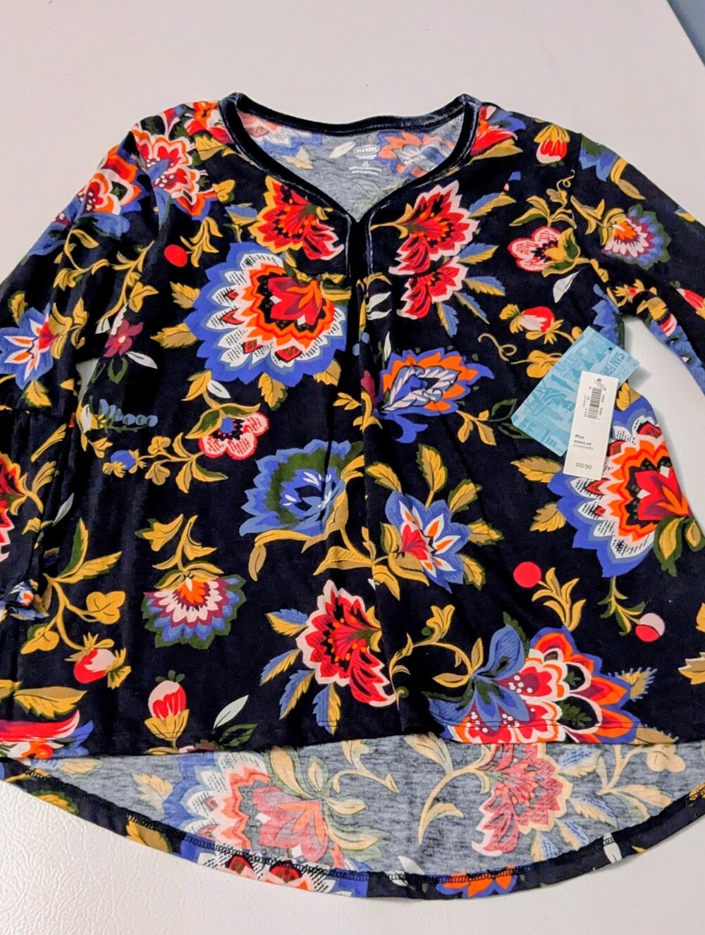 NWT Girl's Old Navy Floral Long- Bell Sleeve Tunic Top- Black Multi